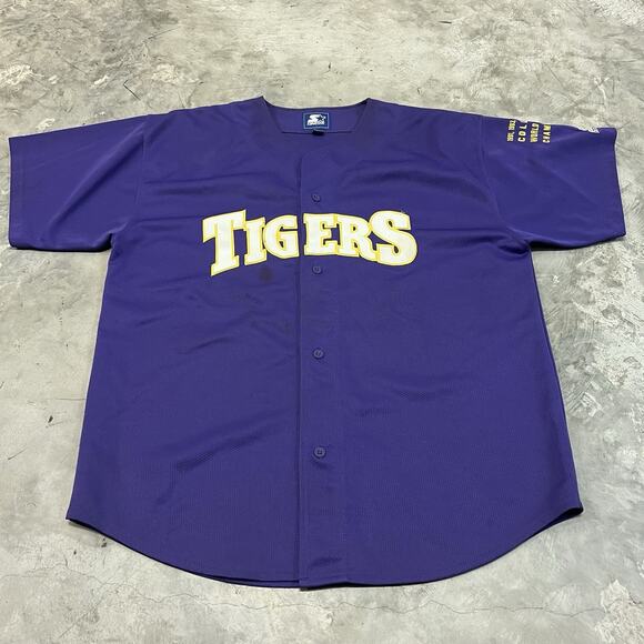 Starter LSU TIGERS Vtg 1990s y2k Championship Sleeve Baseball Jersey 2XL READ DE - Picture 1 of 7